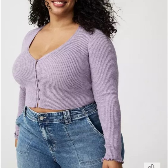 NWT Crop Purple V-Neck Sweater Ribbed Knit Super Soft Cozy - Picture 10 of 11